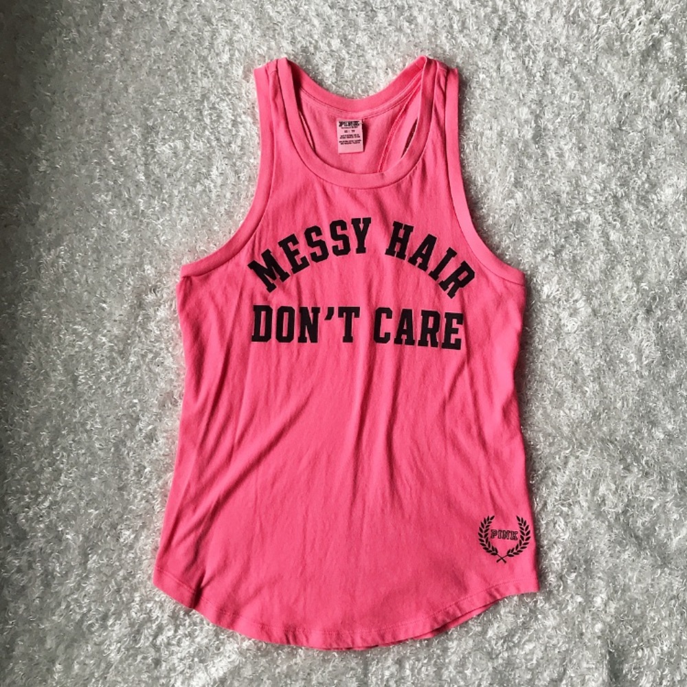 PINK messy hair don’t care shirt